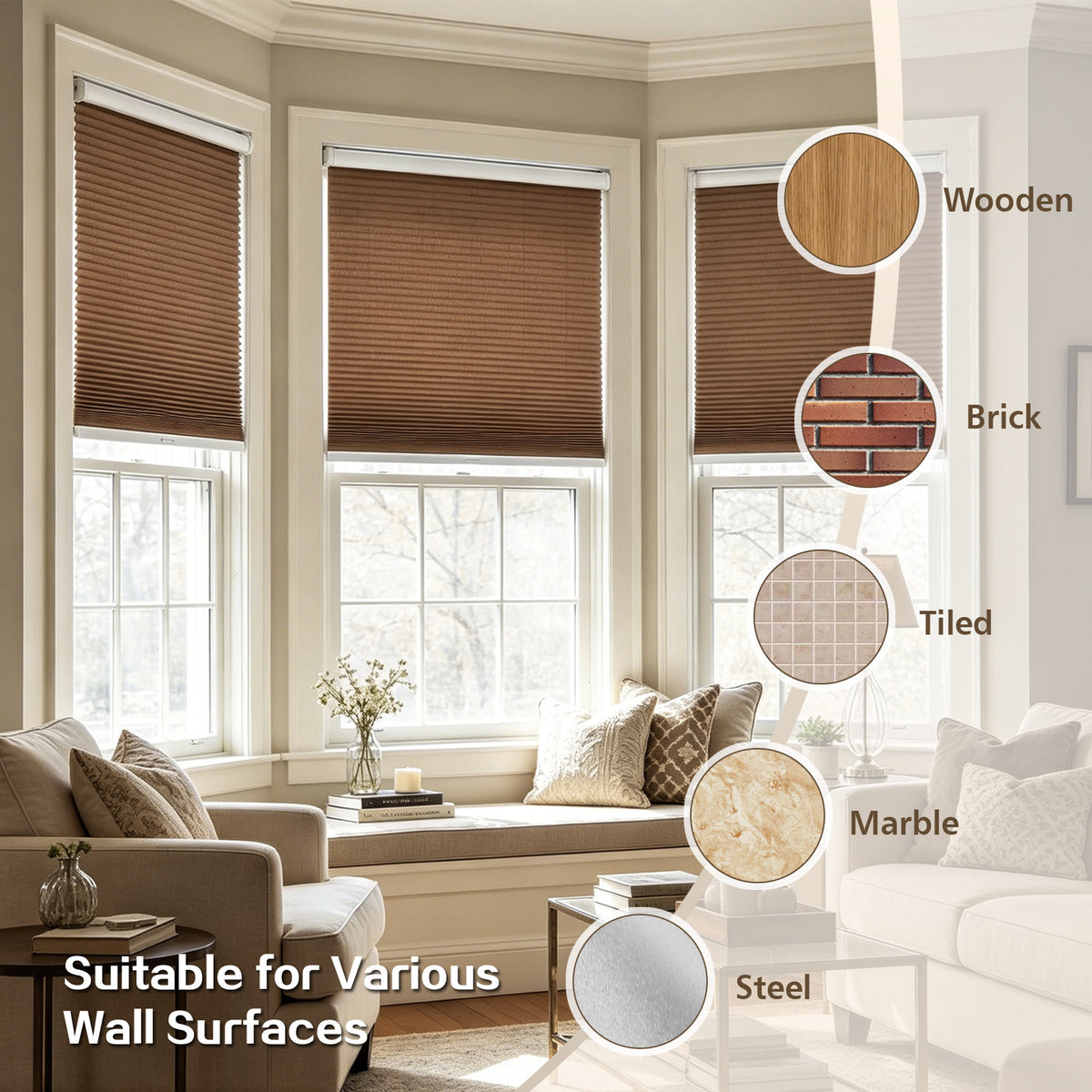 Cordless Blackout Cellular Shades, No Drill Honeycomb Blinds for Windows, Thermal Insulated Window Treatments for Media Room, Bedroom, Office, Kitchen, Tool-Free Install, Dark Brown