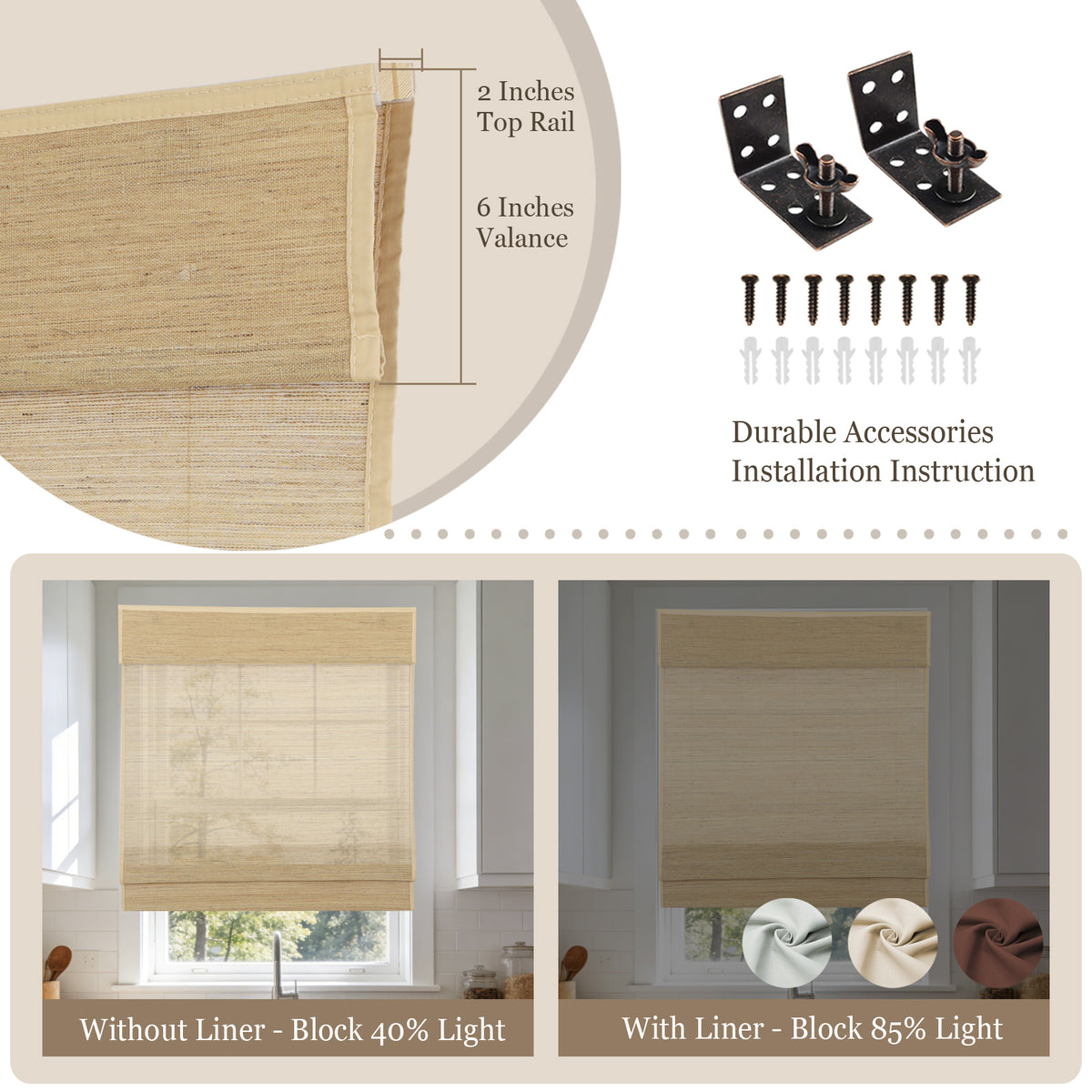 Cordless Bamboo Roman Shades, Custom Woven Wood Blinds