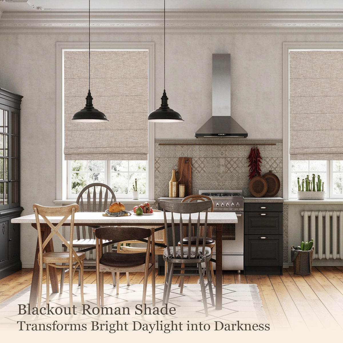 Roman Shades for Windows, 100% Blackout Cordless Window Blinds Custom Size, Deep Taupe