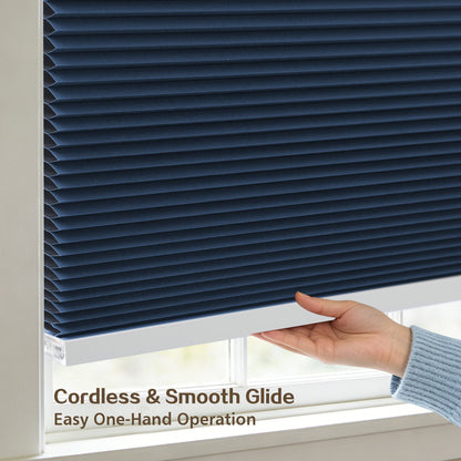 Cordless Blackout Cellular Shades, No Drill Honeycomb Blinds for Windows, Thermal Insulated Window Treatments for Media Room, Bedroom, Office, Kitchen, Tool-Free Install, Navy Blue