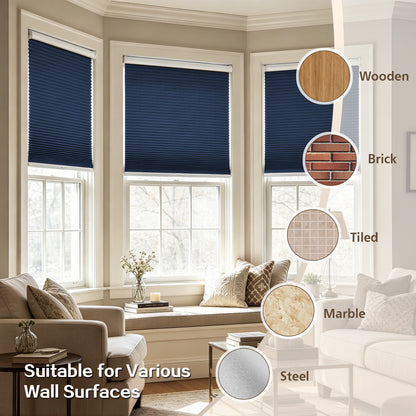 Cordless Blackout Cellular Shades, No Drill Honeycomb Blinds for Windows, Thermal Insulated Window Treatments for Media Room, Bedroom, Office, Kitchen, Tool-Free Install, Navy Blue