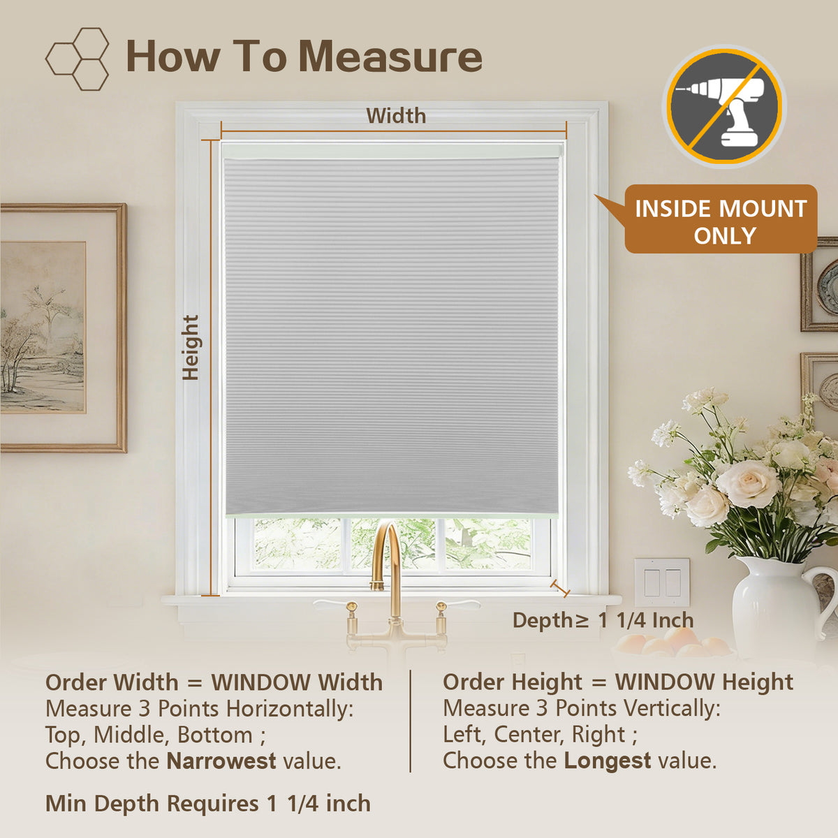 Cordless Blackout Cellular Shades, No Drill Honeycomb Blinds for Windows, Thermal Insulated Window Treatments for Media Room, Bedroom, Office, Kitchen, Tool-Free Install, Off White