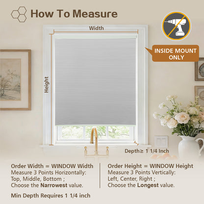 Cordless Blackout Cellular Shades, No Drill Honeycomb Blinds for Windows, Thermal Insulated Window Treatments for Media Room, Bedroom, Office, Kitchen, Tool-Free Install, Off White
