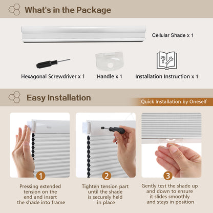 Cordless Blackout Cellular Shades, No Drill Honeycomb Blinds for Windows, Thermal Insulated Window Treatments for Media Room, Bedroom, Office, Kitchen, Tool-Free Install, Off White