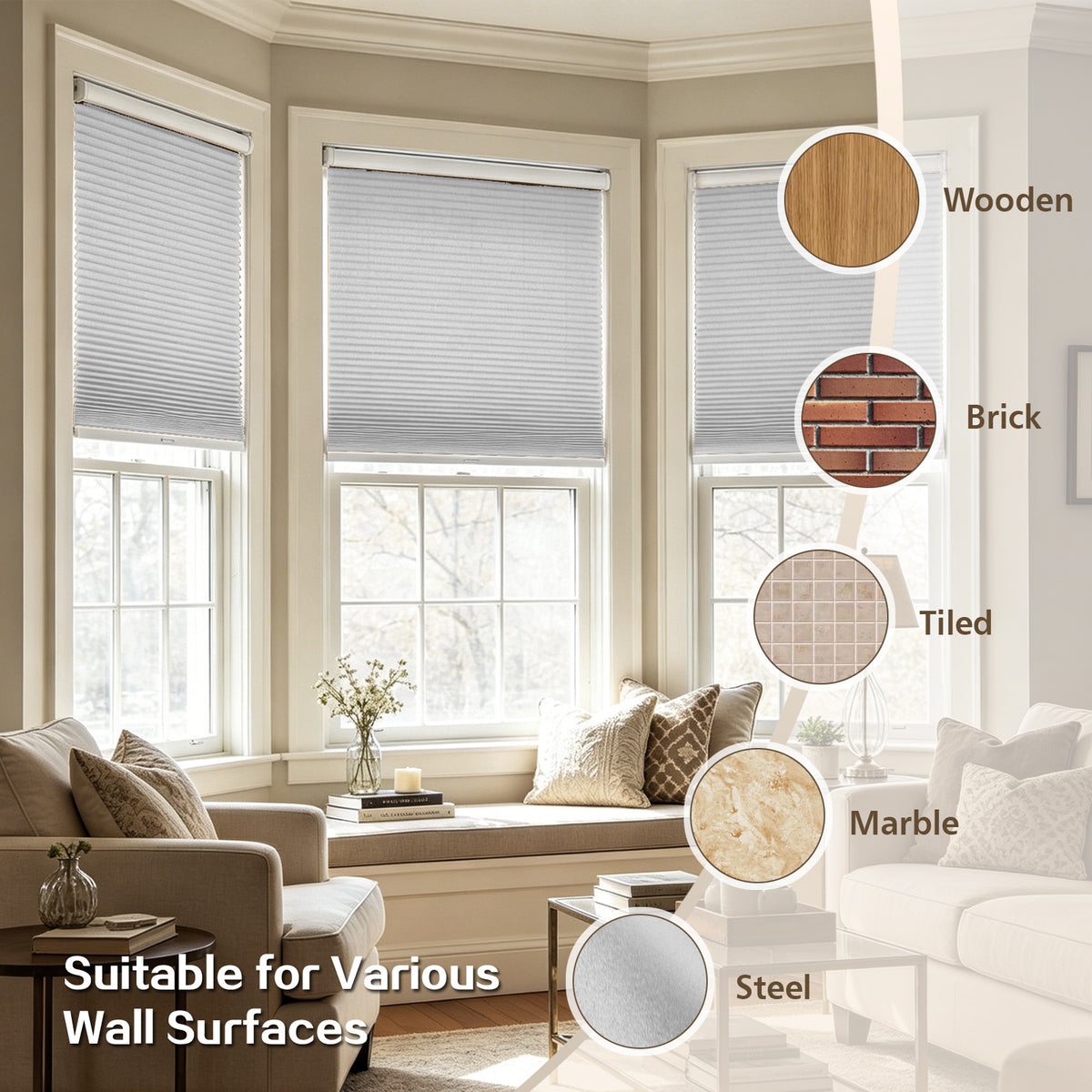 Cordless Blackout Cellular Shades, No Drill Honeycomb Blinds for Windows, Thermal Insulated Window Treatments for Media Room, Bedroom, Office, Kitchen, Tool-Free Install, Off White
