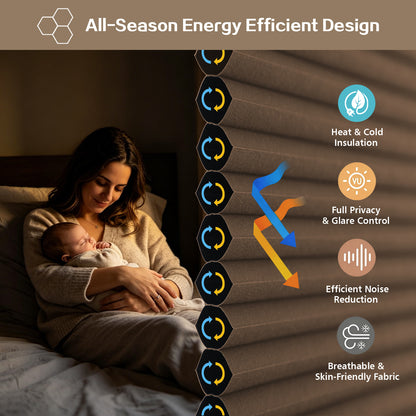 Cordless Blackout Cellular Shades, No Drill Honeycomb Blinds for Windows, Thermal Insulated Window Treatments for Media Room, Bedroom, Office, Kitchen, Tool-Free Install, Dark Brown