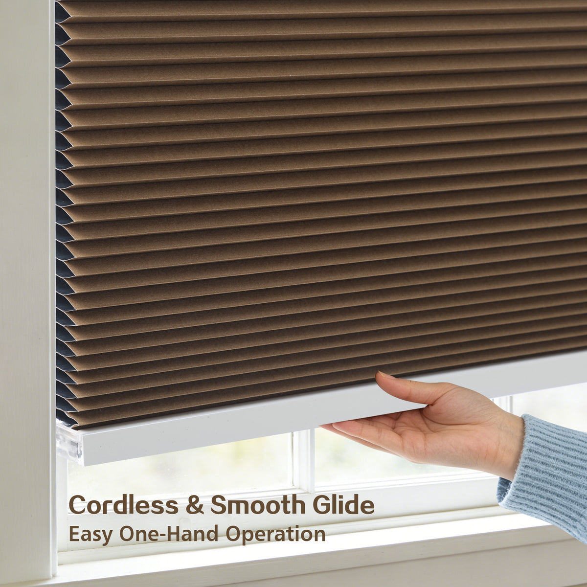 Cordless Blackout Cellular Shades, No Drill Honeycomb Blinds for Windows, Thermal Insulated Window Treatments for Media Room, Bedroom, Office, Kitchen, Tool-Free Install, Dark Brown