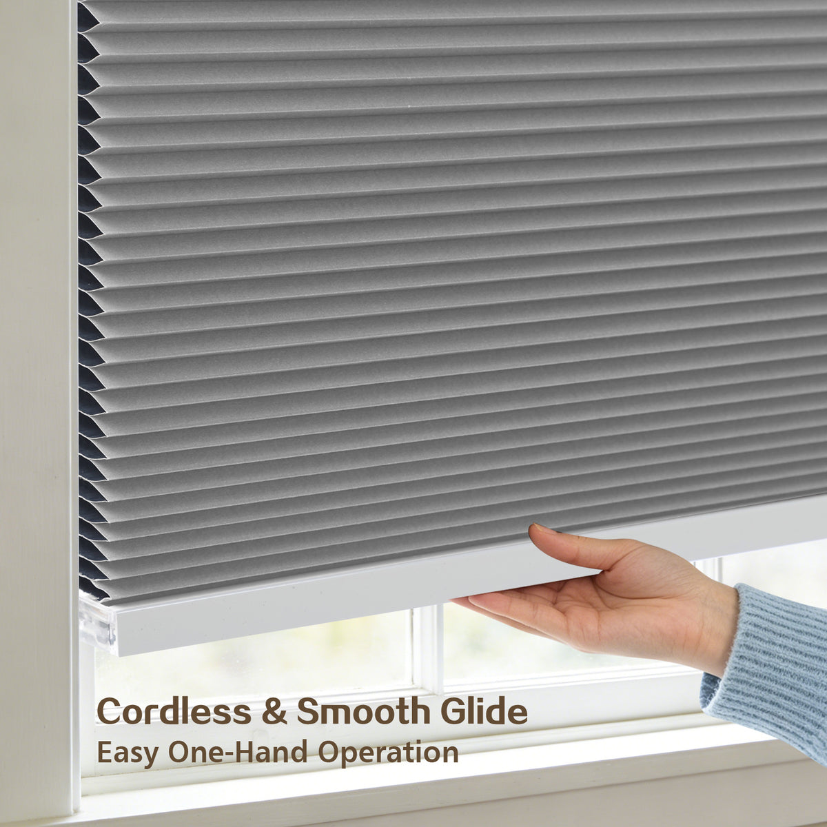 Cordless Blackout Cellular Shades, No Drill Honeycomb Blinds for Windows, Thermal Insulated Window Treatments for Media Room, Bedroom, Office, Kitchen, Tool-Free Install, Silver Grey
