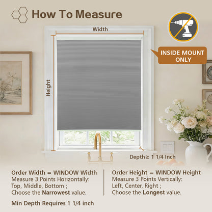 Cordless Blackout Cellular Shades, No Drill Honeycomb Blinds for Windows, Thermal Insulated Window Treatments for Media Room, Bedroom, Office, Kitchen, Tool-Free Install, Silver Grey