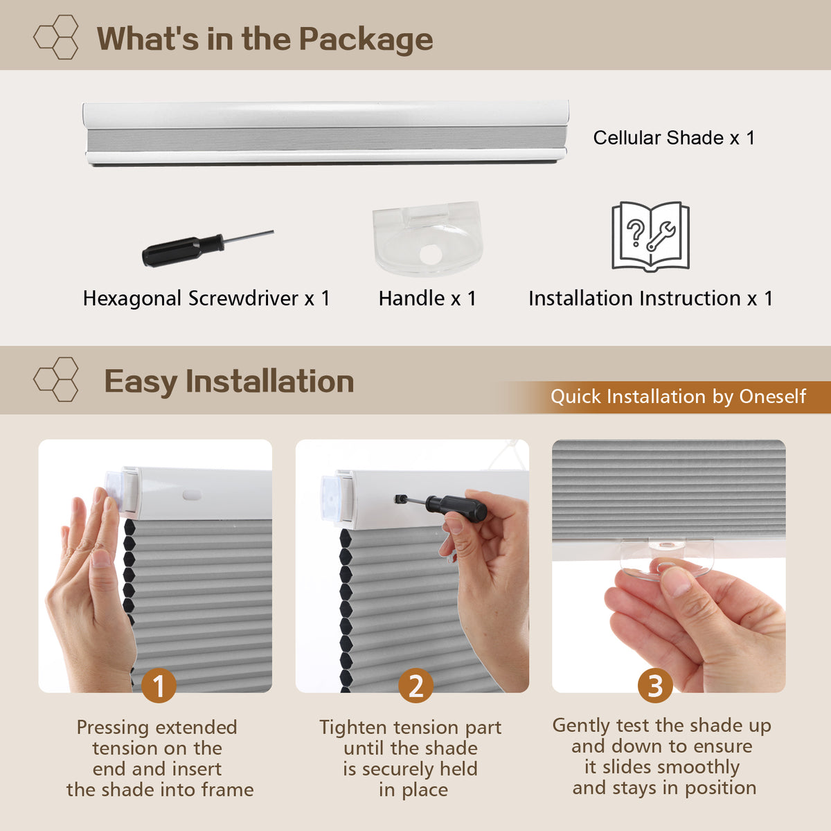 Cordless Blackout Cellular Shades, No Drill Honeycomb Blinds for Windows, Thermal Insulated Window Treatments for Media Room, Bedroom, Office, Kitchen, Tool-Free Install, Silver Grey