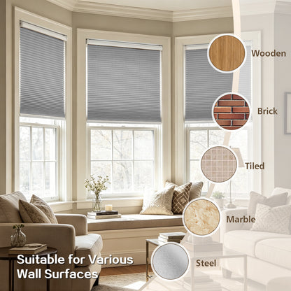 Cordless Blackout Cellular Shades, No Drill Honeycomb Blinds for Windows, Thermal Insulated Window Treatments for Media Room, Bedroom, Office, Kitchen, Tool-Free Install, Silver Grey
