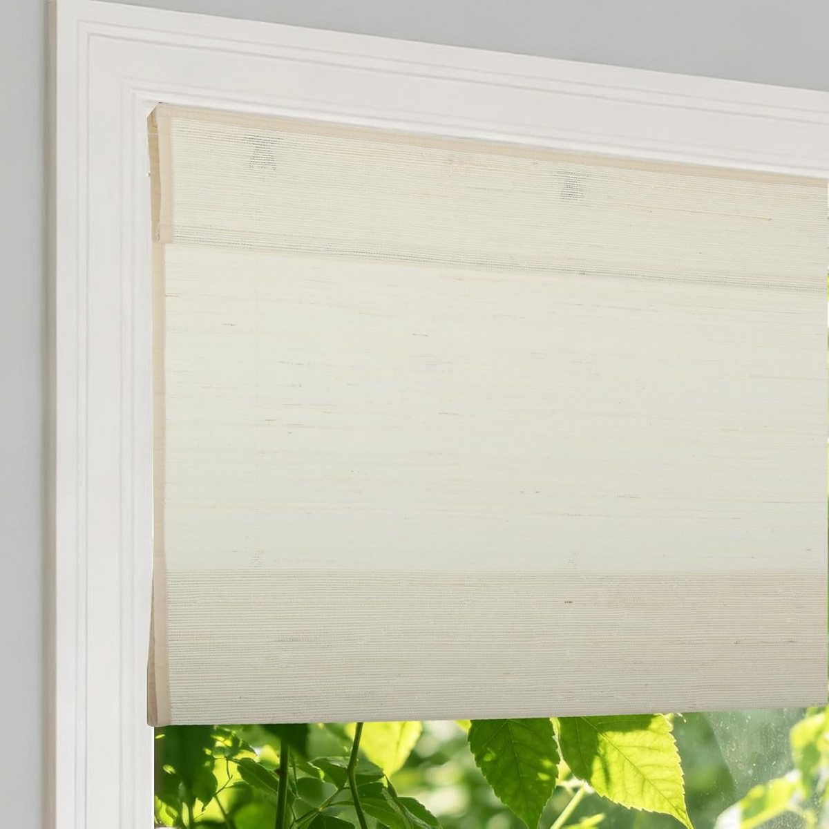 Bamboo Cordless Roman Shades, Custom Natural Linen Blinds, Cream Rattan 380