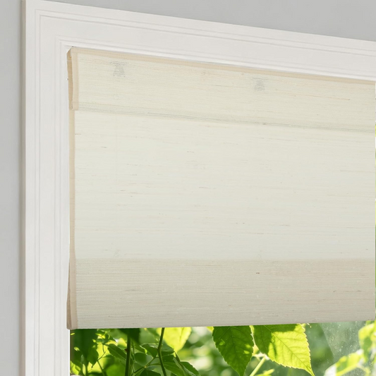 Bamboo Cordless Roman Shades, Custom Natural Linen Blinds, Cream Rattan 380