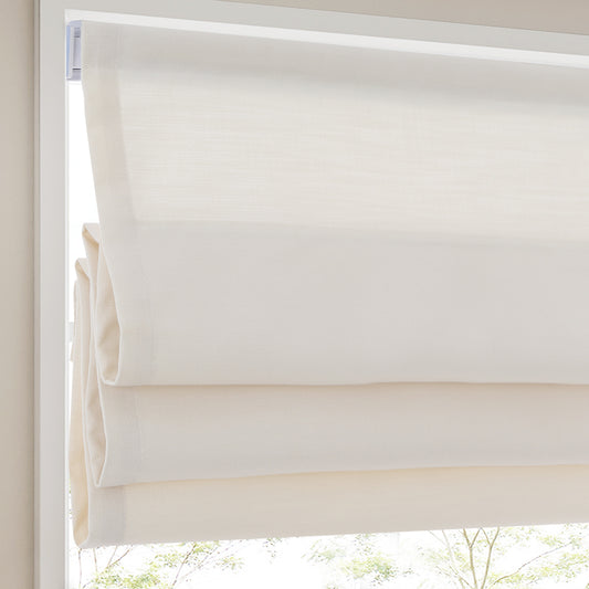 Cordless Roman Shades, Creamy Beige Tension Rod Blackout Window Shades