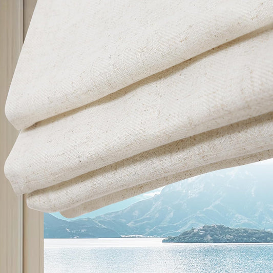 Cordless Linen Roman Shades, Natural Custom Fabric Room Darkening Roman Window Shades Blinds for Doors, French Doors, Kitchen Windows, Bathroom Windows, Linen Natural