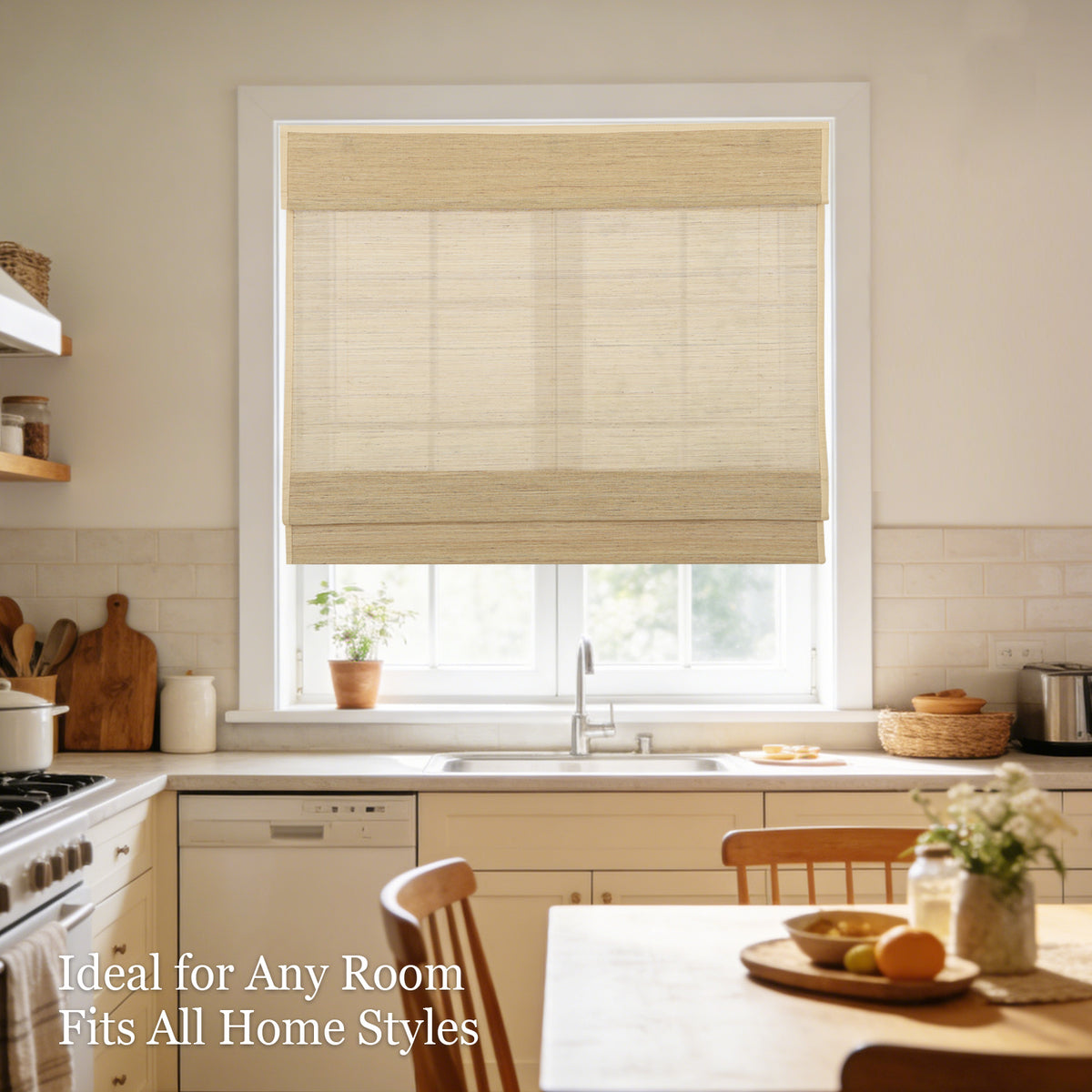 Cordless Bamboo Roman Shades, Custom Woven Wood Blinds