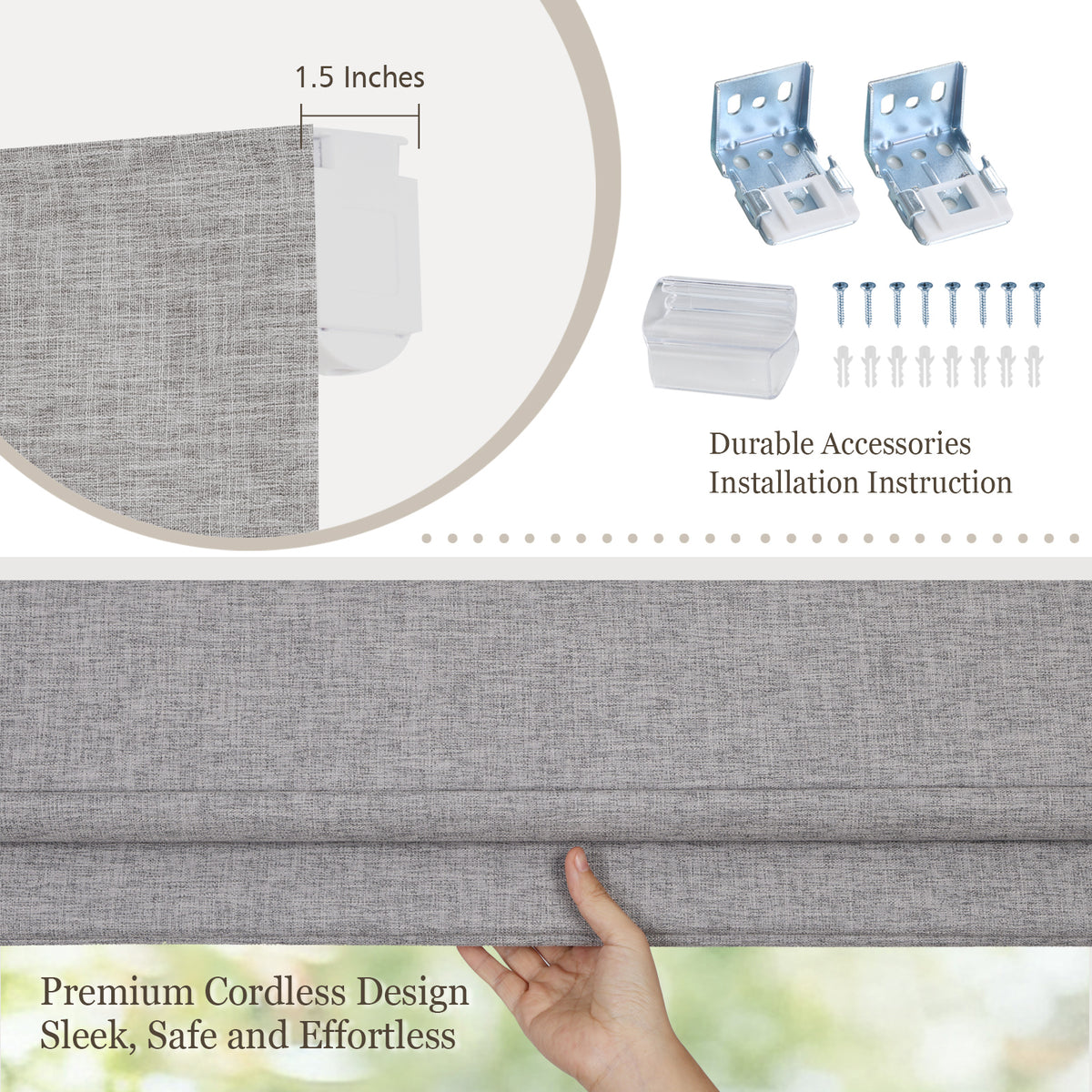 Single-Layer Blackout Roman Shades, Cordless Privacy Window Shades,  Silver Mist