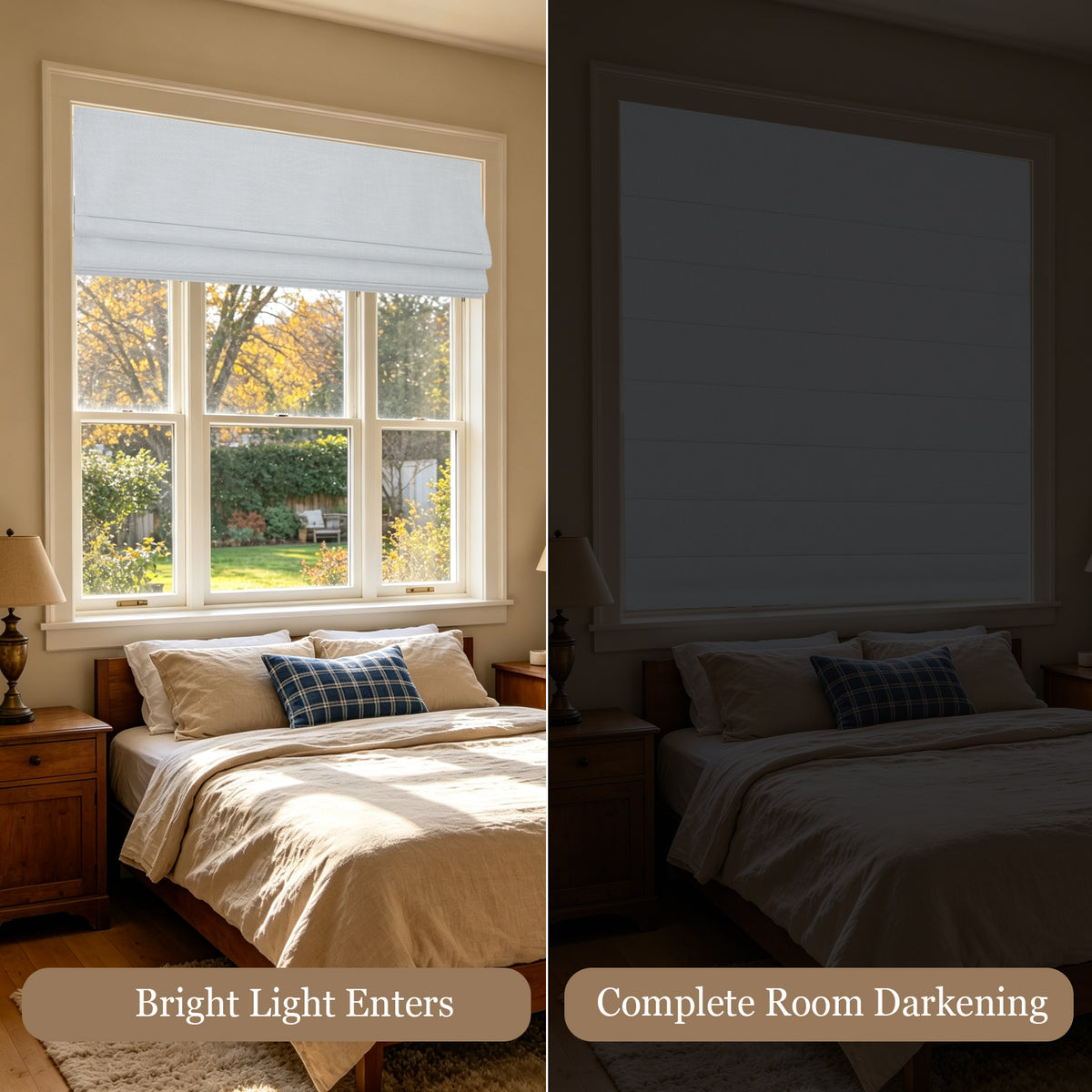 Cordless Blackout Roman Shades, Custom Window Shades White Window Blinds, Ivory Weave