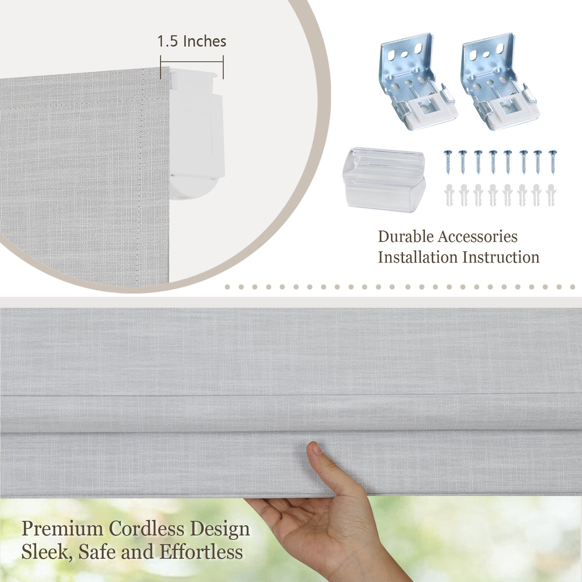 Blackout Roman Shades, Cordless Shades Light Blocking Gray Window Blinds, Soft Gray