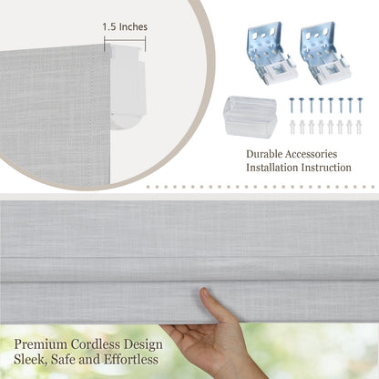 Blackout Roman Shades, Cordless Shades Light Blocking Gray Window Blinds, Soft Gray