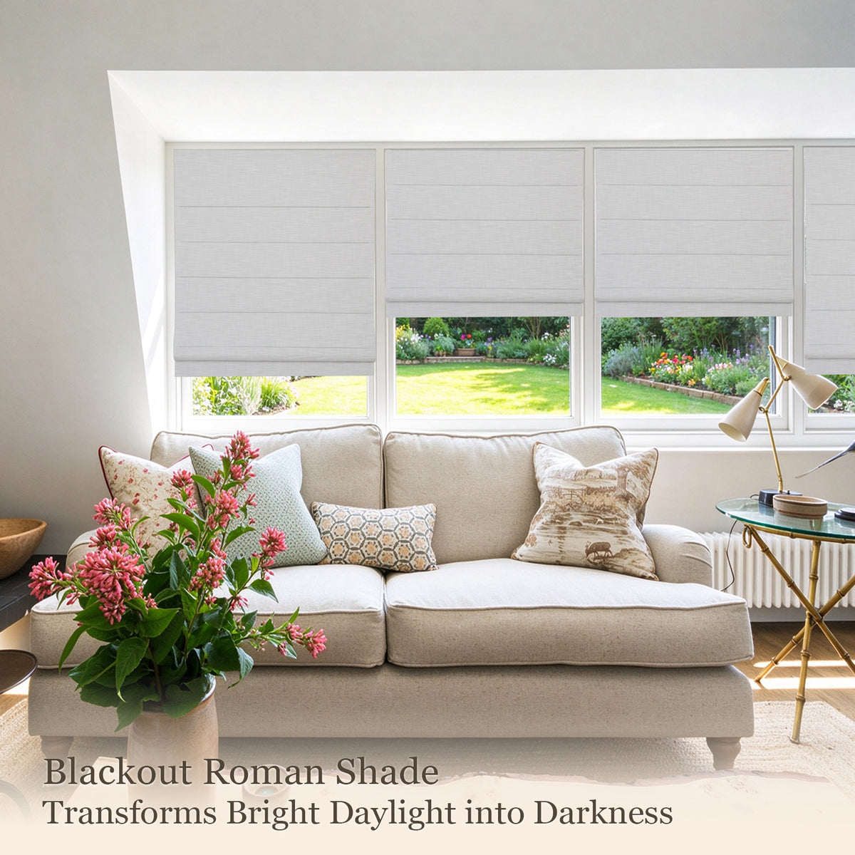 Blackout Roman Shades, Cordless Shades Light Blocking Gray Window Blinds, Soft Gray