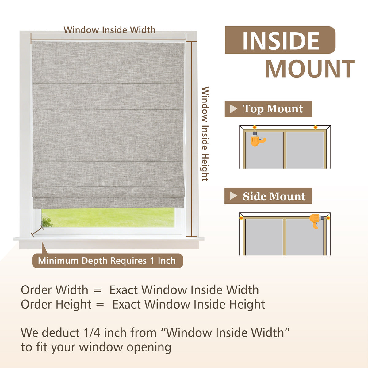 Cordless Blackout Roman Shades, Custom Window Shades Privacy Window Blinds, Heathered Gray