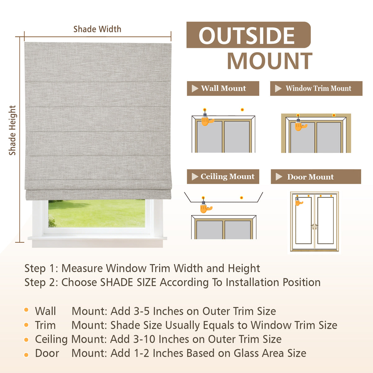 Cordless Blackout Roman Shades, Custom Window Shades Privacy Window Blinds, Heathered Gray