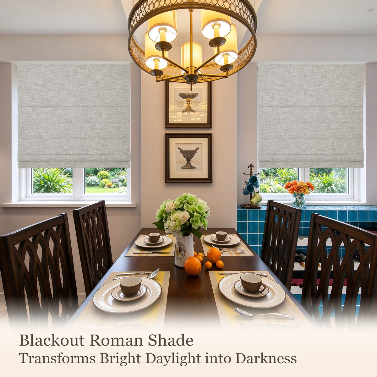 Cordless Blackout Roman Shades, Custom Window Shades Privacy Window Blinds, Heathered Gray