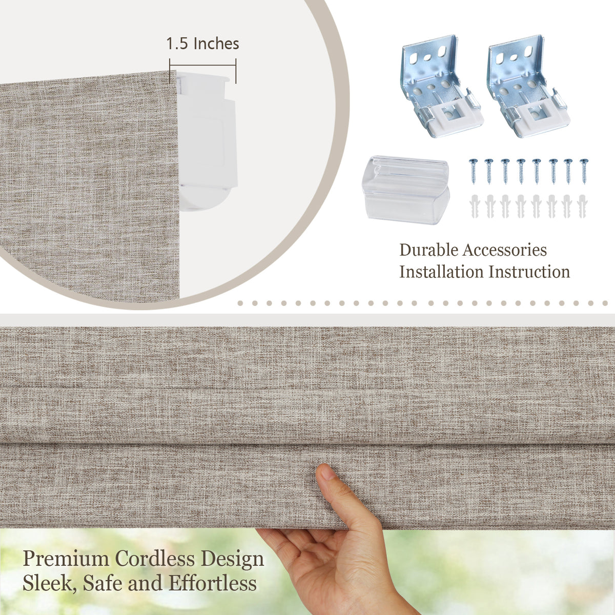 Cordless Roman Shades Window Blinds, Custom Size Blackout Window Shades, Warm Greige
