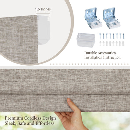 Cordless Roman Shades Window Blinds, Custom Size Blackout Window Shades, Warm Greige