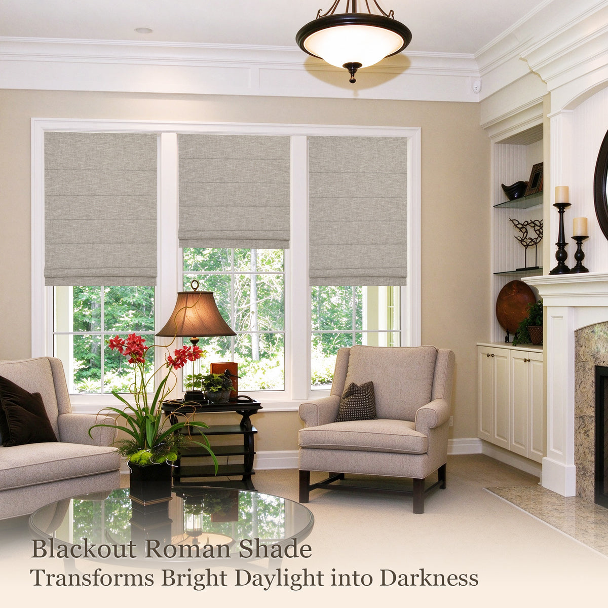 Cordless Roman Shades Window Blinds, Custom Size Blackout Window Shades, Warm Greige