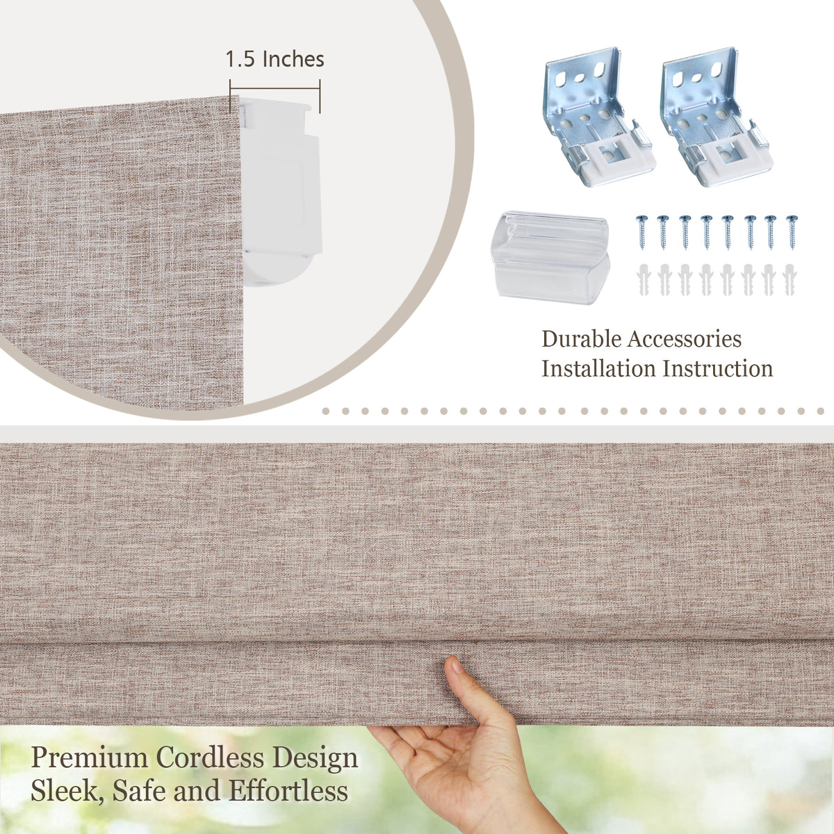 Roman Shades for Windows, 100% Blackout Cordless Window Blinds Custom Size, Deep Taupe