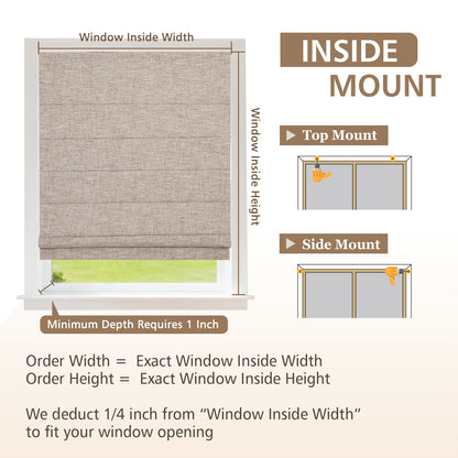 Roman Shades for Windows, 100% Blackout Cordless Window Blinds Custom Size, Deep Taupe