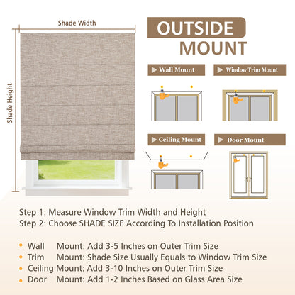 Roman Shades for Windows, 100% Blackout Cordless Window Blinds Custom Size, Deep Taupe