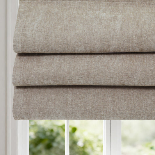 Cordless No Drill Tension Rod Roman Shades, Greige Blackout Window Blinds