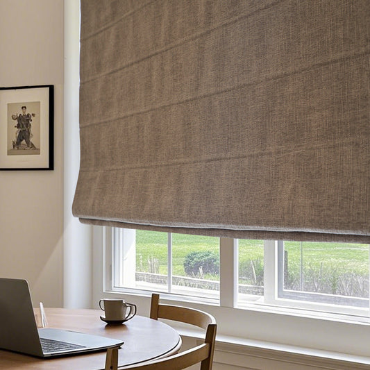 Cordless Roman Shades, Room Darkening Linen Fabric Window Blinds, Custom Brown Window Shades for French Doors, Kitchen Windows (1 Piece)