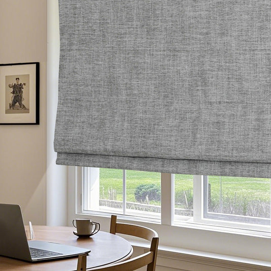 Cordless Roman Shades, Room Darkening Linen Fabric Window Blinds, Custom Dark Grey Window Shades for French Doors, Kitchen Windows (1 Piece)