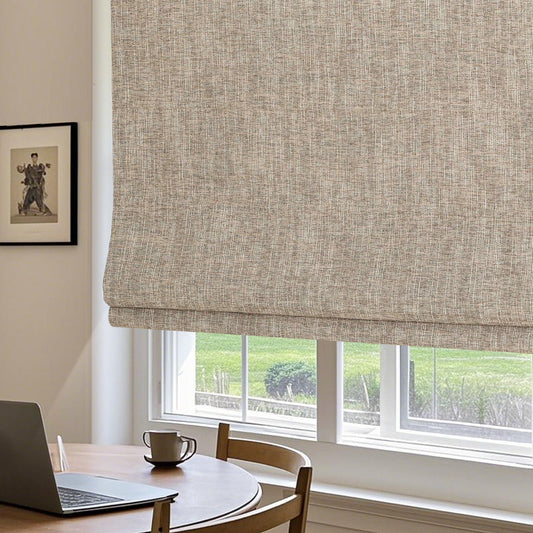 Cordless Roman Shades, Room Darkening Linen Fabric Window Blinds, Custom Camel Window Shades for French Doors, Kitchen Windows (1 Piece)