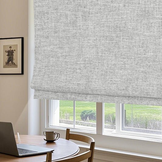 Cordless Roman Shades, Room Darkening Linen Fabric Window Blinds, Custom Light Grey Window Shades for French Doors, Kitchen Windows (1 Piece)