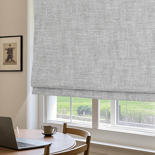 Cordless Roman Shades, Room Darkening Linen Fabric Window Blinds, Custom Grey Window Shades for French Doors, Kitchen Windows (1 Piece)
