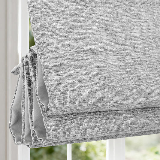 Cordless Roman Shades for French Doors, Woven Blackout Window Shades, Gray