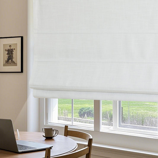 Cordless Roman Shades, Room Darkening Linen Fabric Window Blinds, Custom White Window Shades for French Doors, Kitchen Windows (1 Piece)