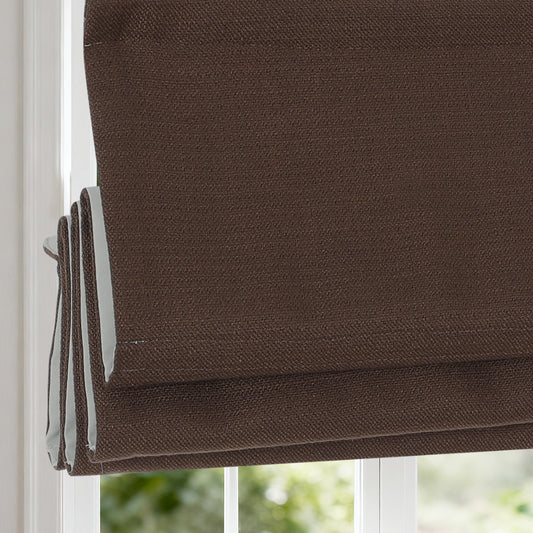Cordless Roman Shades for French Doors, Woven Blackout Window Shades, Brown