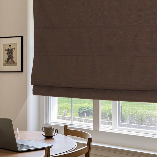 Cordless Roman Shades, Room Darkening Linen Fabric Window Blinds, Custom Coffee Window Shades for French Doors, Kitchen Windows (1 Piece)