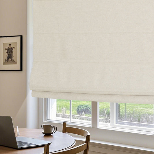 Cordless Roman Shades, Room Darkening Linen Fabric Window Blinds, Custom Beige Window Shades for French Doors, Kitchen Windows (1 Piece)
