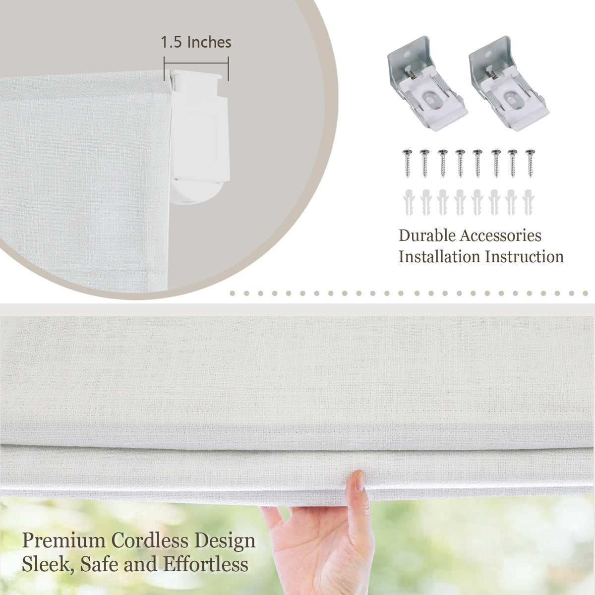 Blackout Roman Shades for Bedroom, Cordless Lift Woven Window Blinds, White