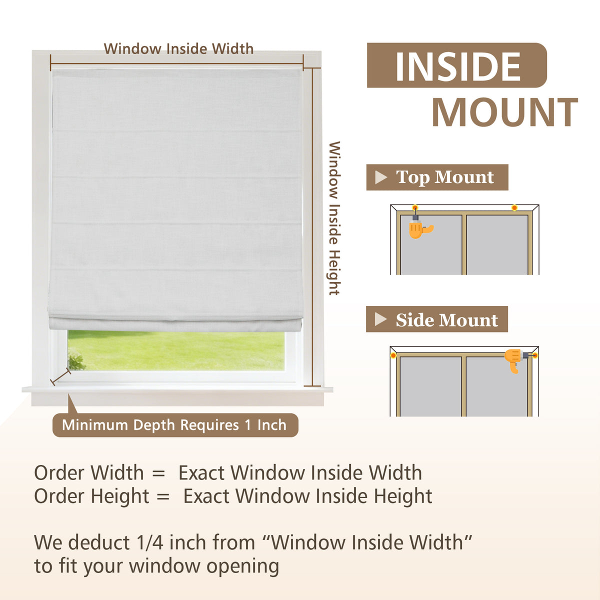 Blackout Roman Shades for Bedroom, Cordless Lift Woven Window Blinds, White