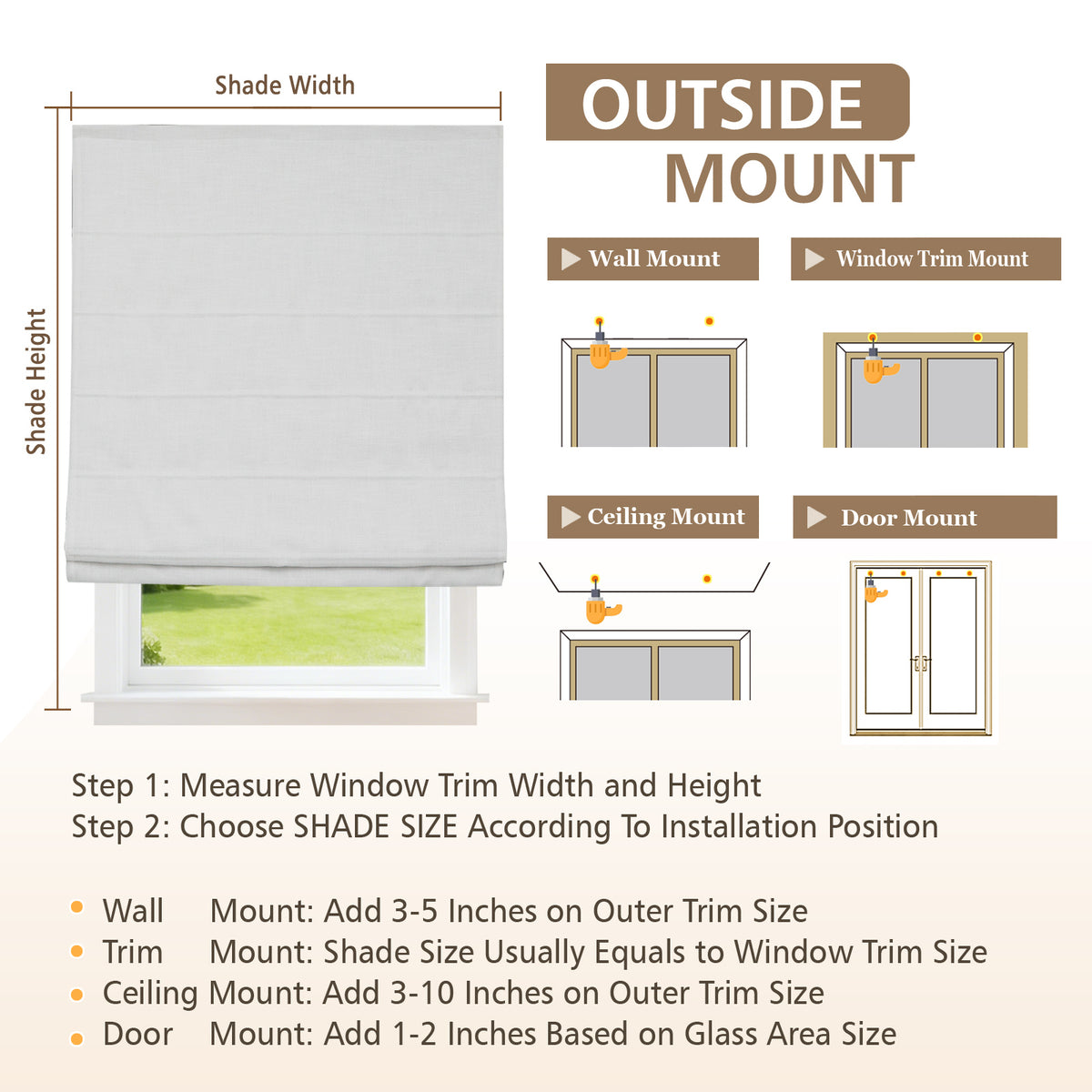 Blackout Roman Shades for Bedroom, Cordless Lift Woven Window Blinds, White