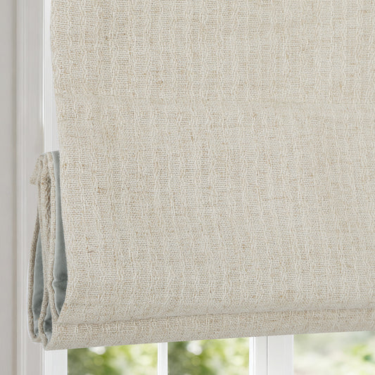Cordless Roman Shades for Windows, Custom Pleated Fabric Roman Blinds, Raw Linen Stripe