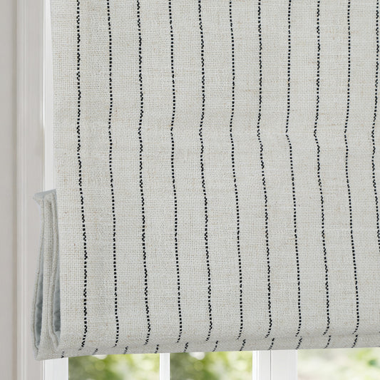 Cordless Roman Shades, Blackout Lined Roman Blinds for Indoor Windows, Cream Black Pinstripe